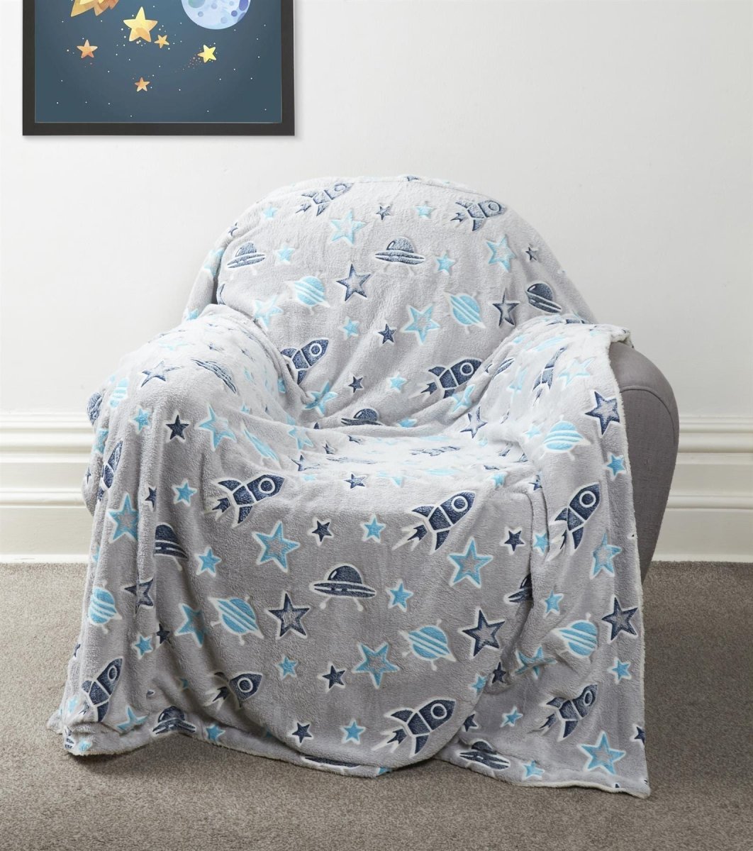 Outer Space Glow In The Dark Astronaut and Rocket Teddy Fleece Duvet Set - Joe’s Haven
