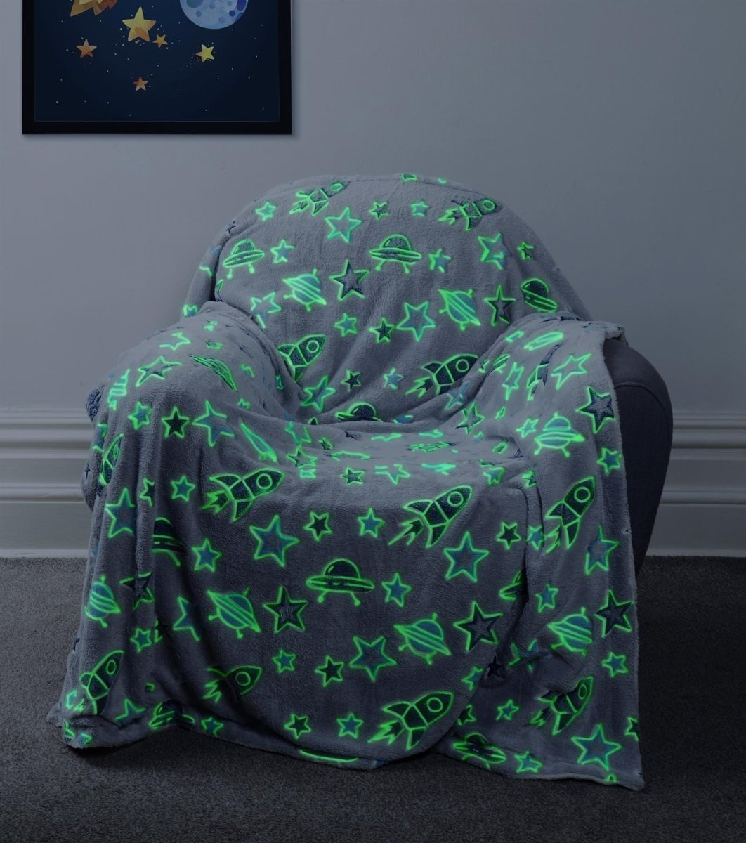 Outer Space Glow In The Dark Astronaut and Rocket Teddy Fleece Duvet Set - Joe’s Haven