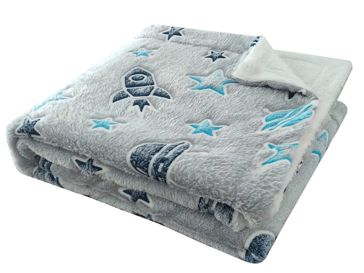 Outer Space Glow In The Dark Astronaut and Rocket Teddy Fleece Duvet Set - Joe’s Haven