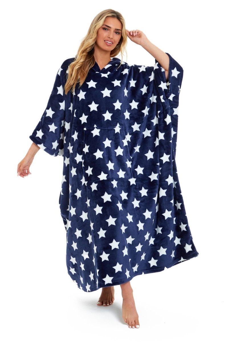 Oversized Hooded Fleece Poncho Blanket with Stars and Polka Dots - Joe’s Haven