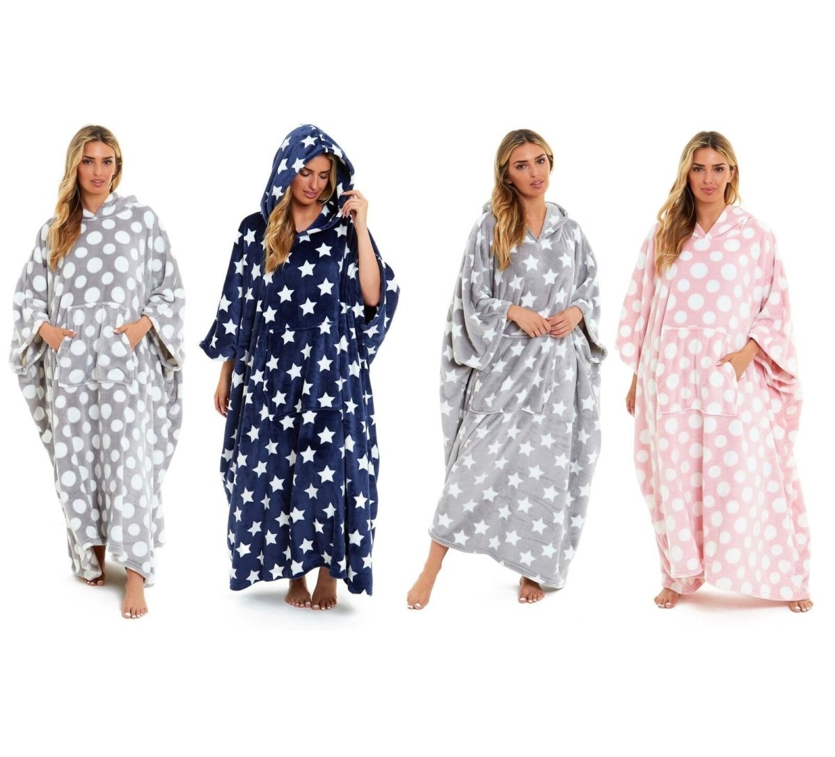 Oversized Hooded Fleece Poncho Blanket with Stars and Polka Dots - Joe’s Haven