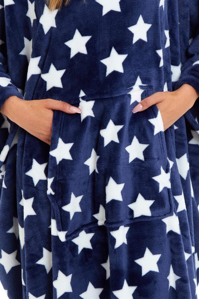 Oversized Hooded Fleece Poncho Blanket with Stars and Polka Dots - Joe’s Haven