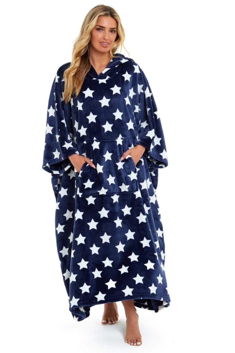 Oversized Hooded Fleece Poncho Blanket with Stars and Polka Dots - Joe’s Haven