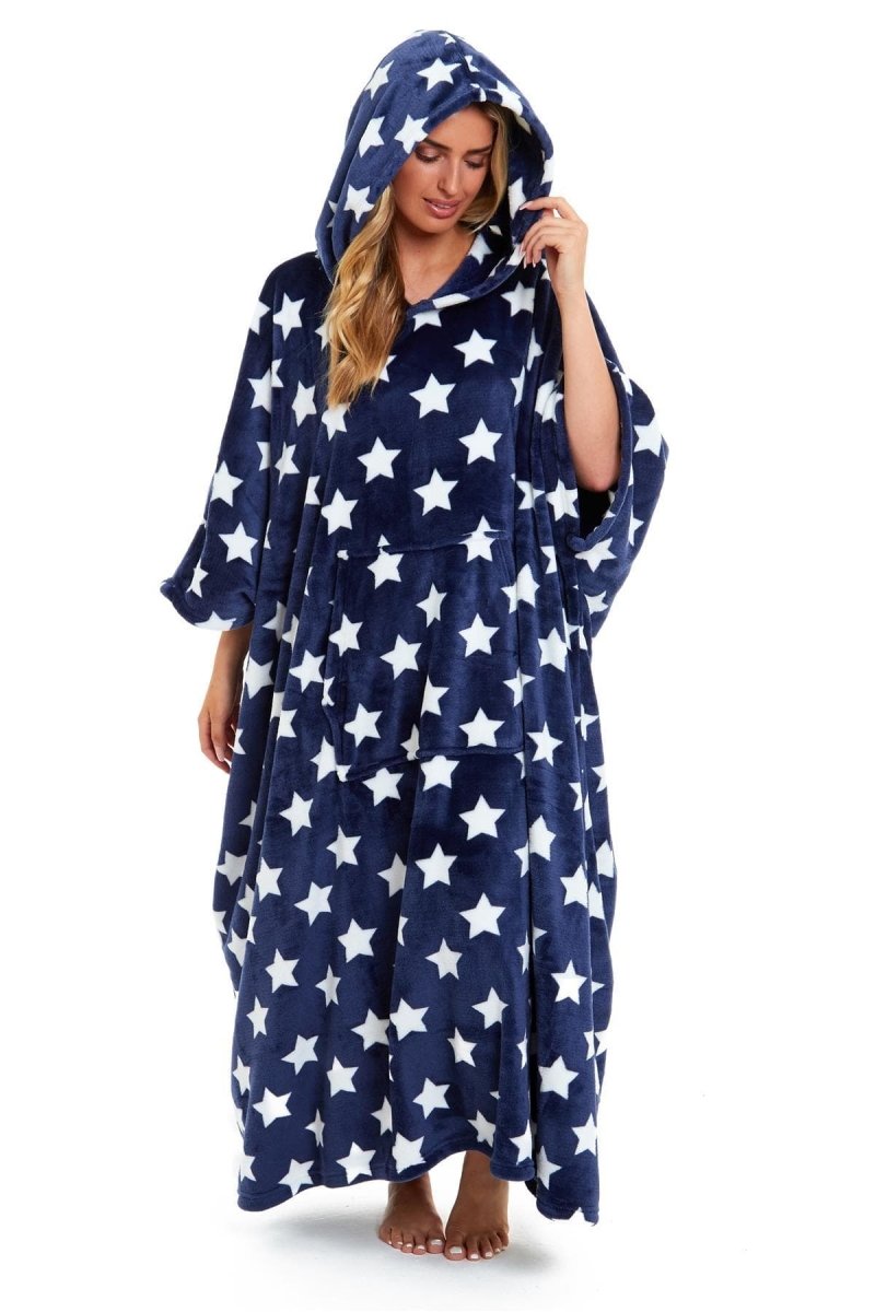 Oversized Hooded Fleece Poncho Blanket with Stars and Polka Dots - Joe’s Haven