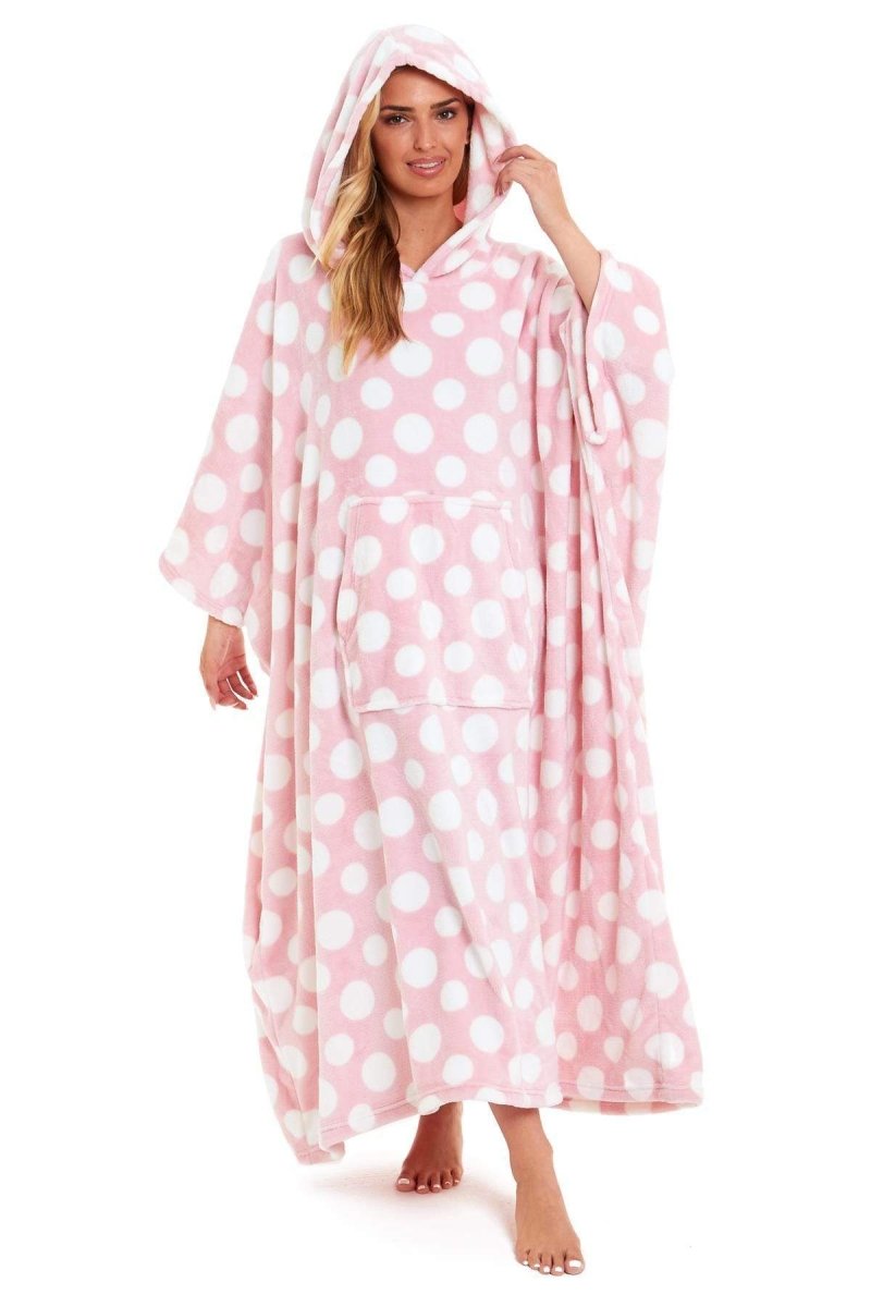 Oversized Hooded Fleece Poncho Blanket with Stars and Polka Dots - Joe’s Haven