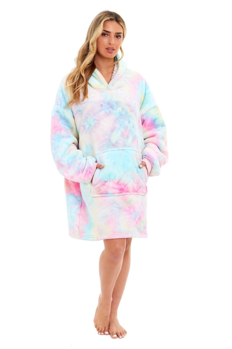 Oversized Tie Dye Rainbow Hooded Plush Fleece Blanket - Joe’s Haven