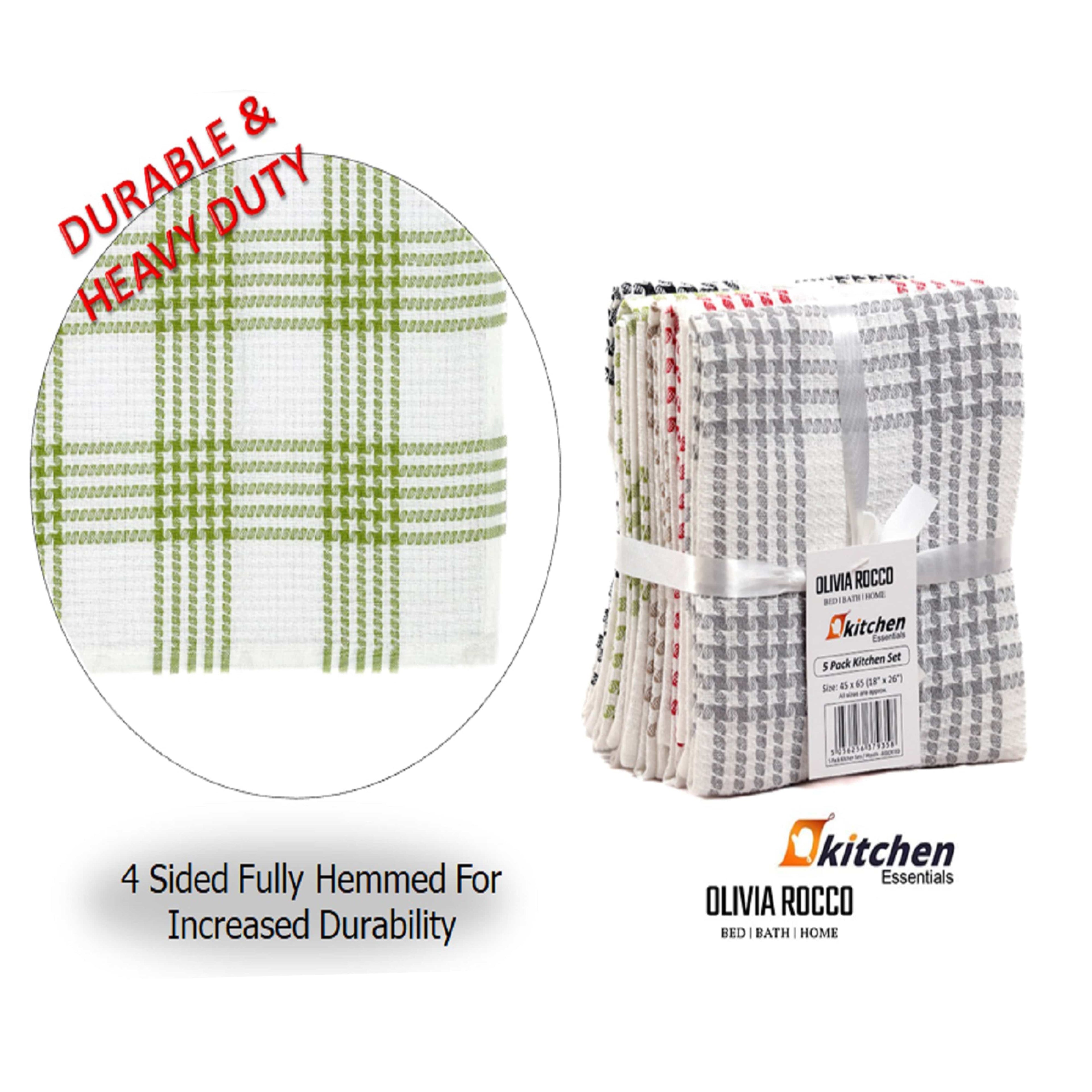 Pack of 5 Super Absorbent Quick Drying Houndstooth Cotton Tea Towels