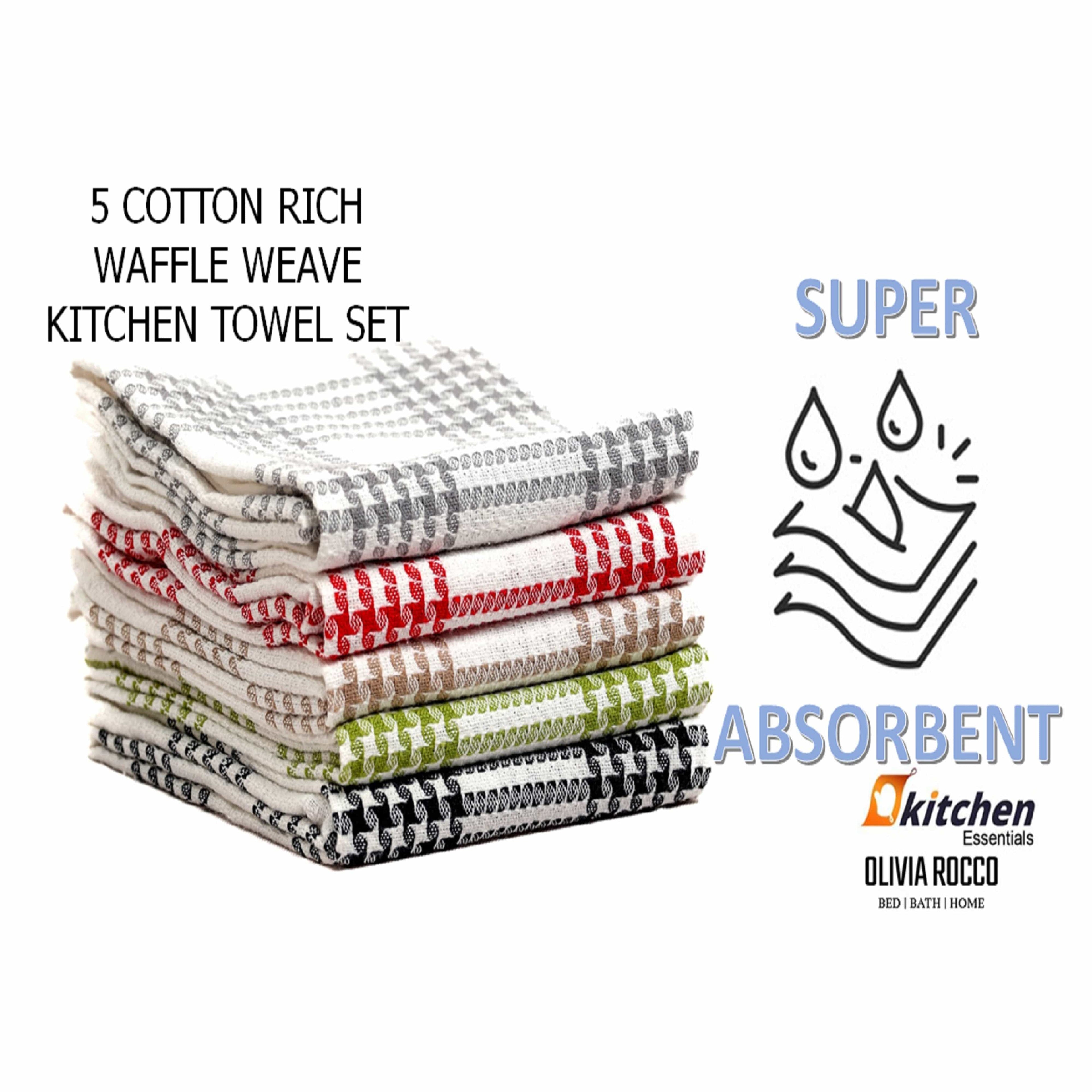 Pack of 5 Super Absorbent Quick Drying Houndstooth Cotton Tea Towels