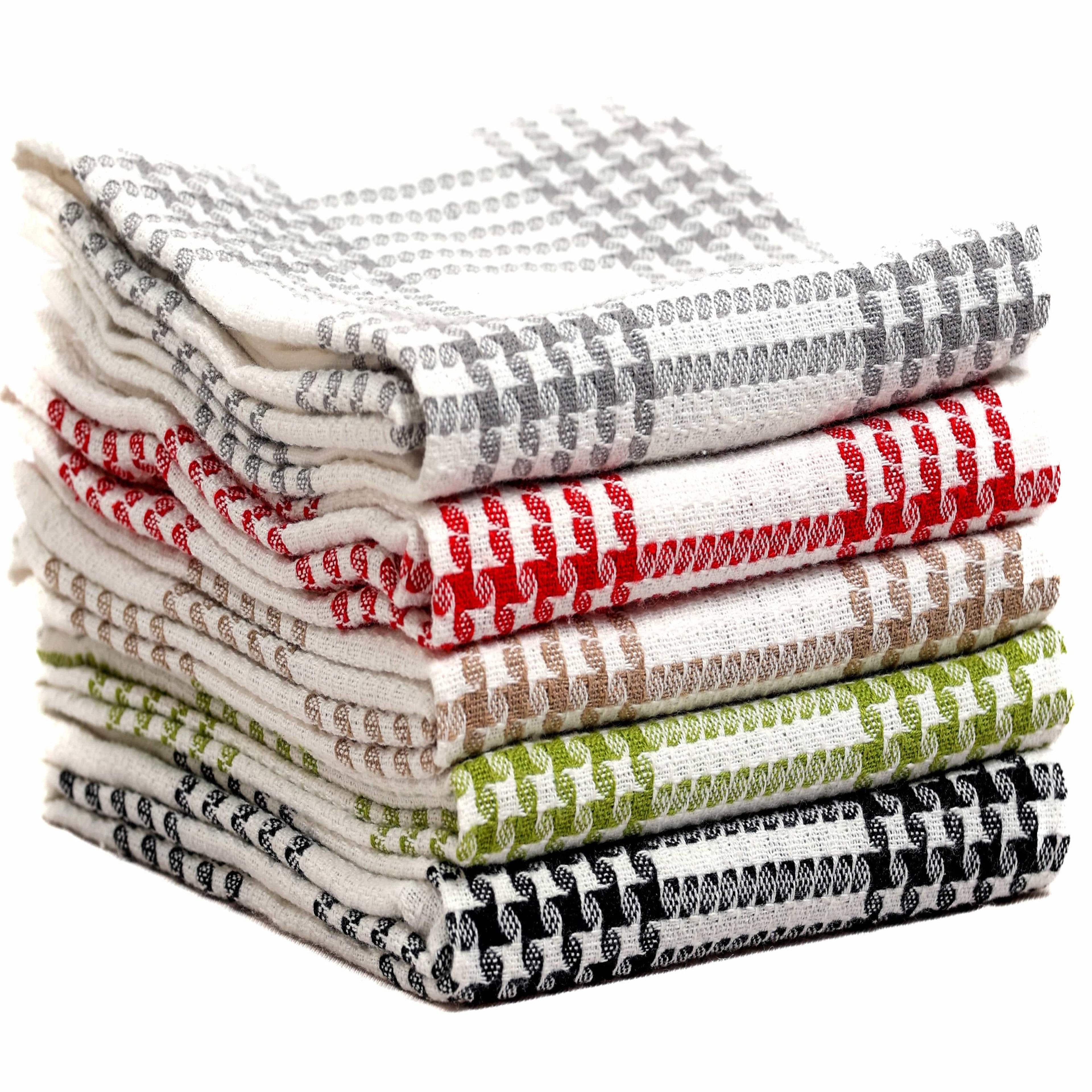 Pack of 5 Super Absorbent Quick Drying Houndstooth Cotton Tea Towels