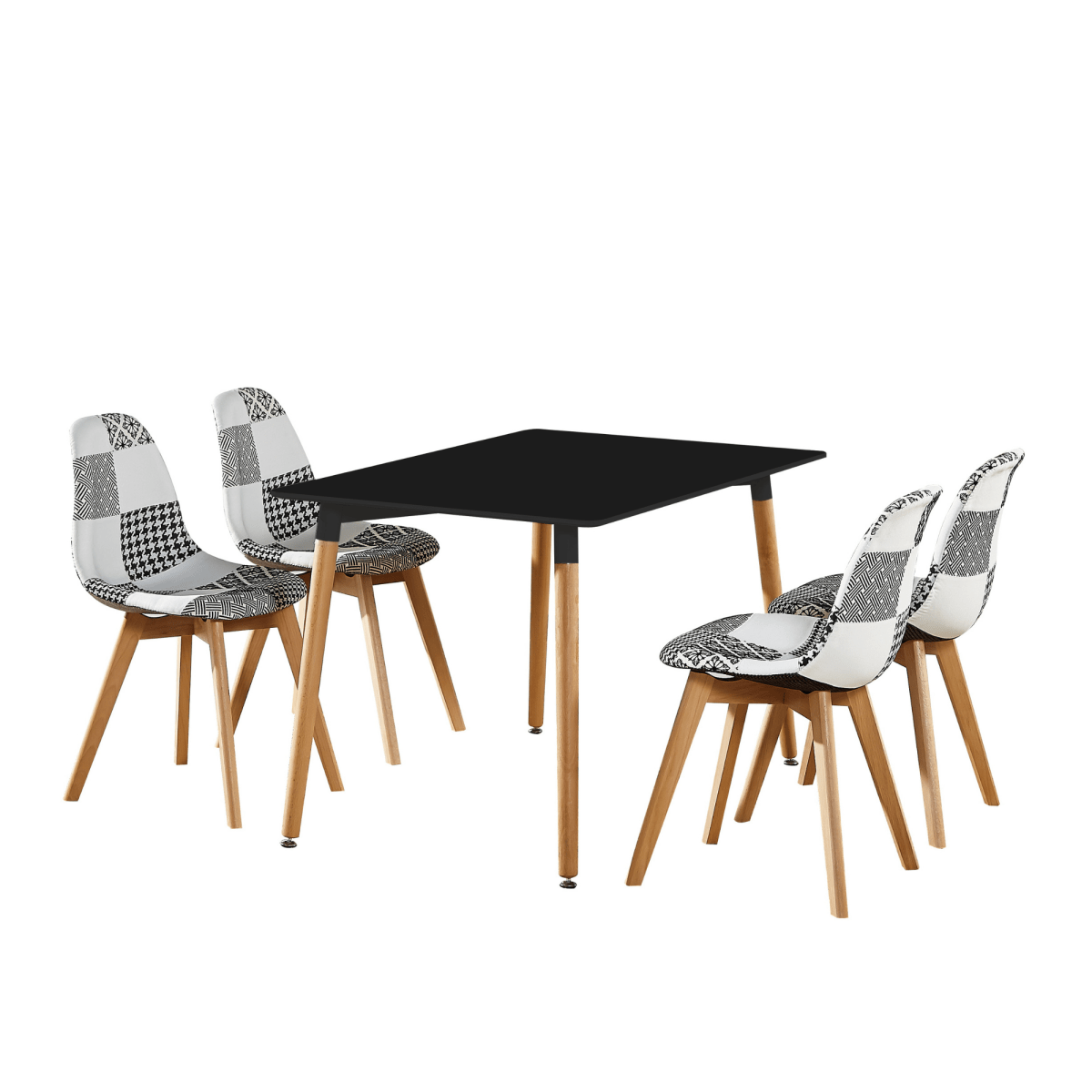 5PCs Dining Set - a Halo Dining Table & Set of 4 Black/White Tulip Patchwork Accent Chairs - Joe’s Haven