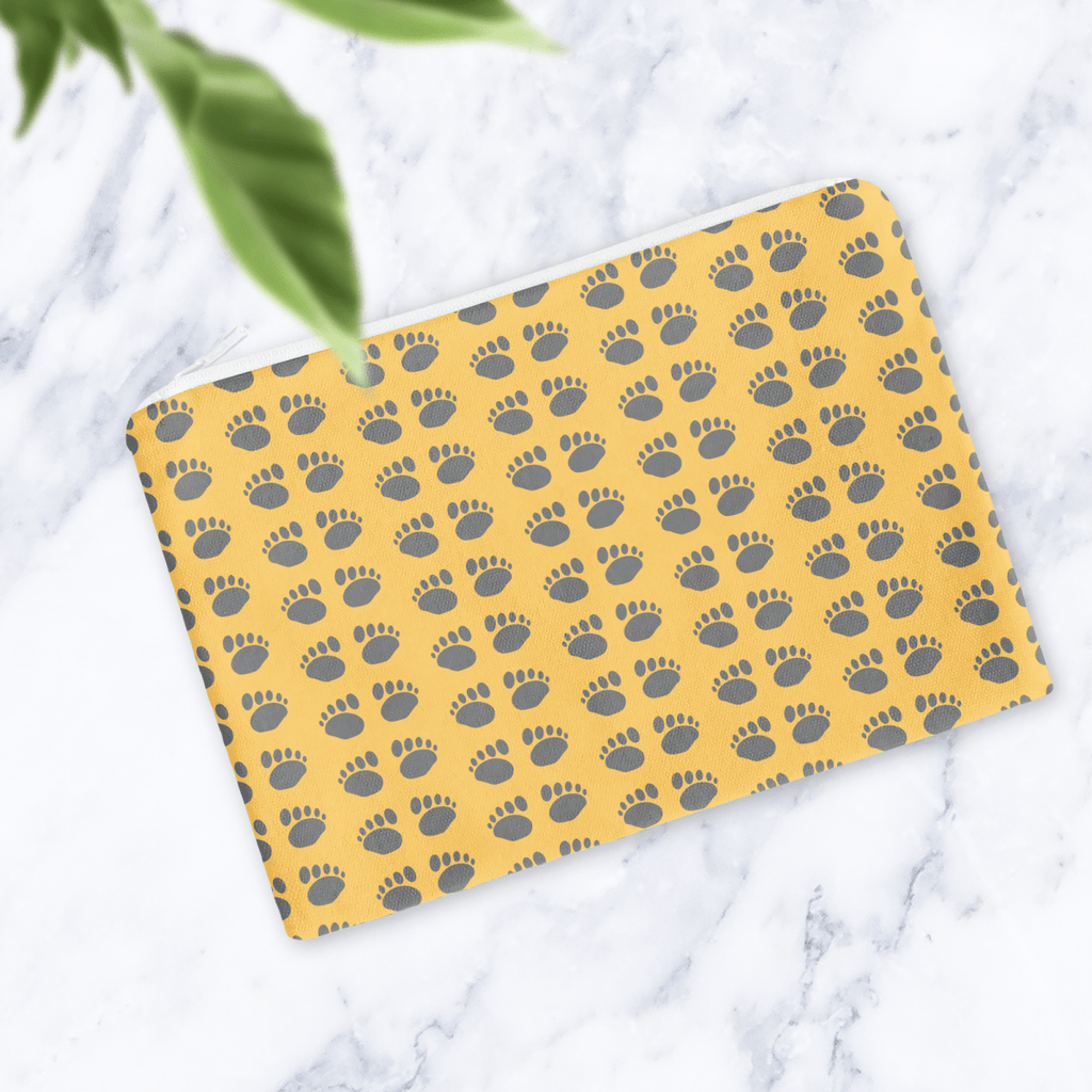 Yellow Paw Print Makeup Bag - Handmade Cosmetic Pouch with Water Resistant Lining - Dog Lover Gift - Travel Beauty Bag - Joe’s Haven