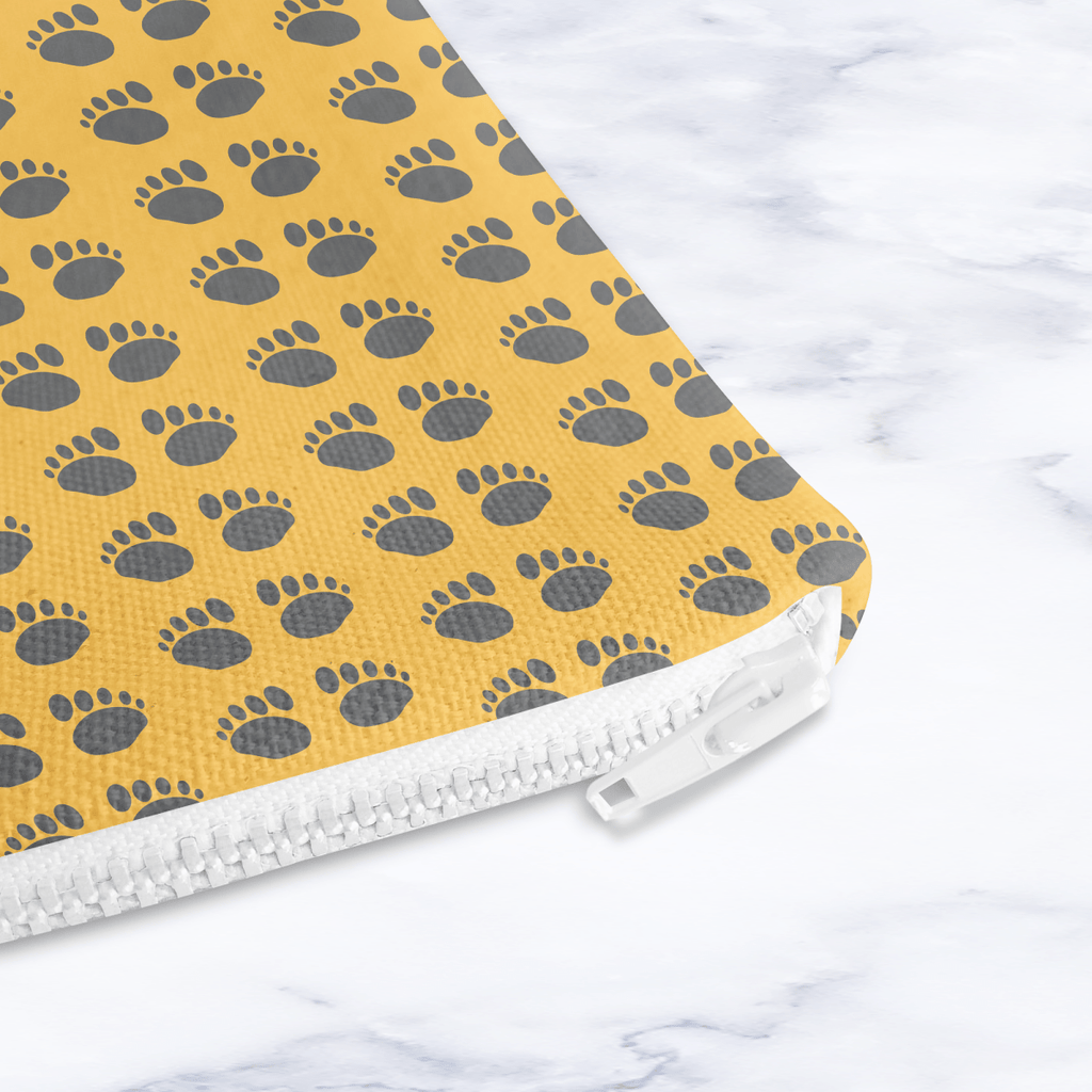 Yellow Paw Print Makeup Bag - Handmade Cosmetic Pouch with Water Resistant Lining - Dog Lover Gift - Travel Beauty Bag - Joe’s Haven