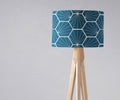 Peacock Blue Drum Lampshade, White Hexagon Design Shade for Table, Floor or Ceiling Pendant Light - Joe’s Haven