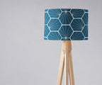 Peacock Blue Drum Lampshade, White Hexagon Design Shade for Table, Floor or Ceiling Pendant Light - Joe’s Haven