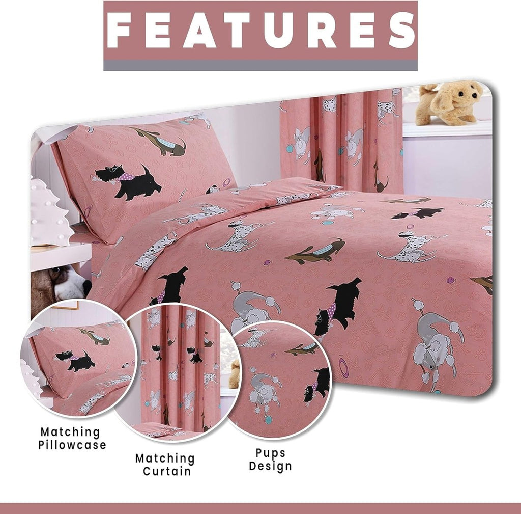 Pink Dog Print Duvet Cover Set with Matching Curtains - Joe’s Haven