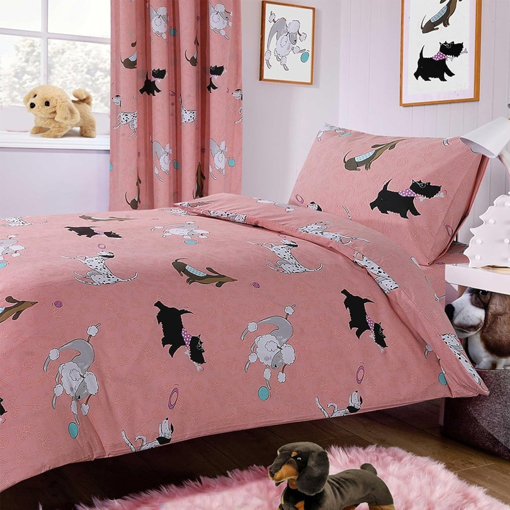 Pink Dog Print Duvet Cover Set with Matching Curtains - Joe’s Haven