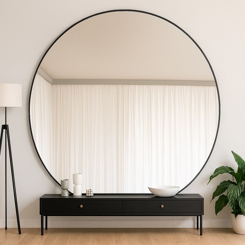 Rei - Large Round Black Metal Circle Mirror - 180cm x 180cm - Joe’s Haven