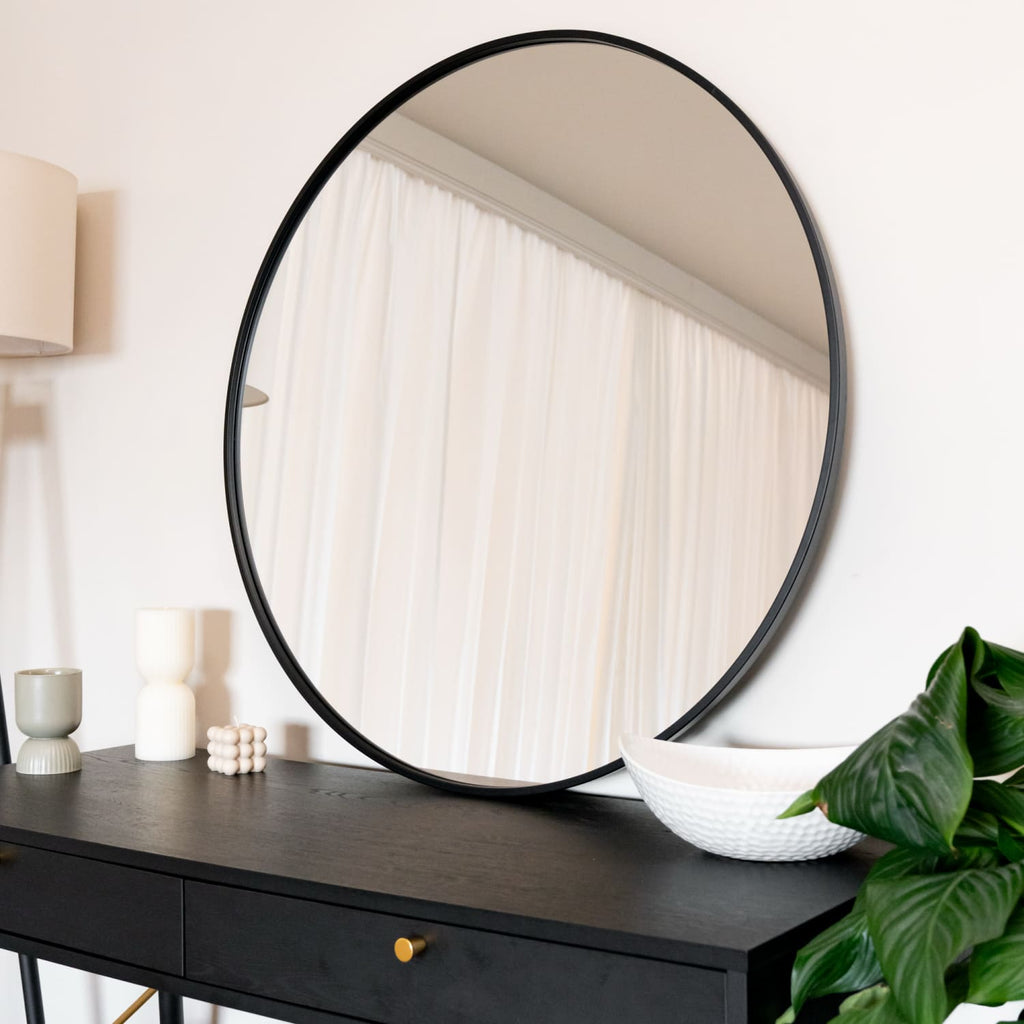 Rei - Large Round Black Metal Circle Mirror - 90cm x 90cm - Joe’s Haven