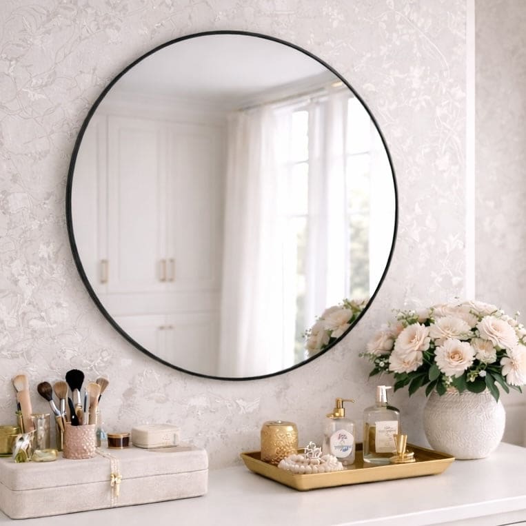 Rei - Round Black Metal Circle Mirror - 70cm x 70cm - Joe’s Haven