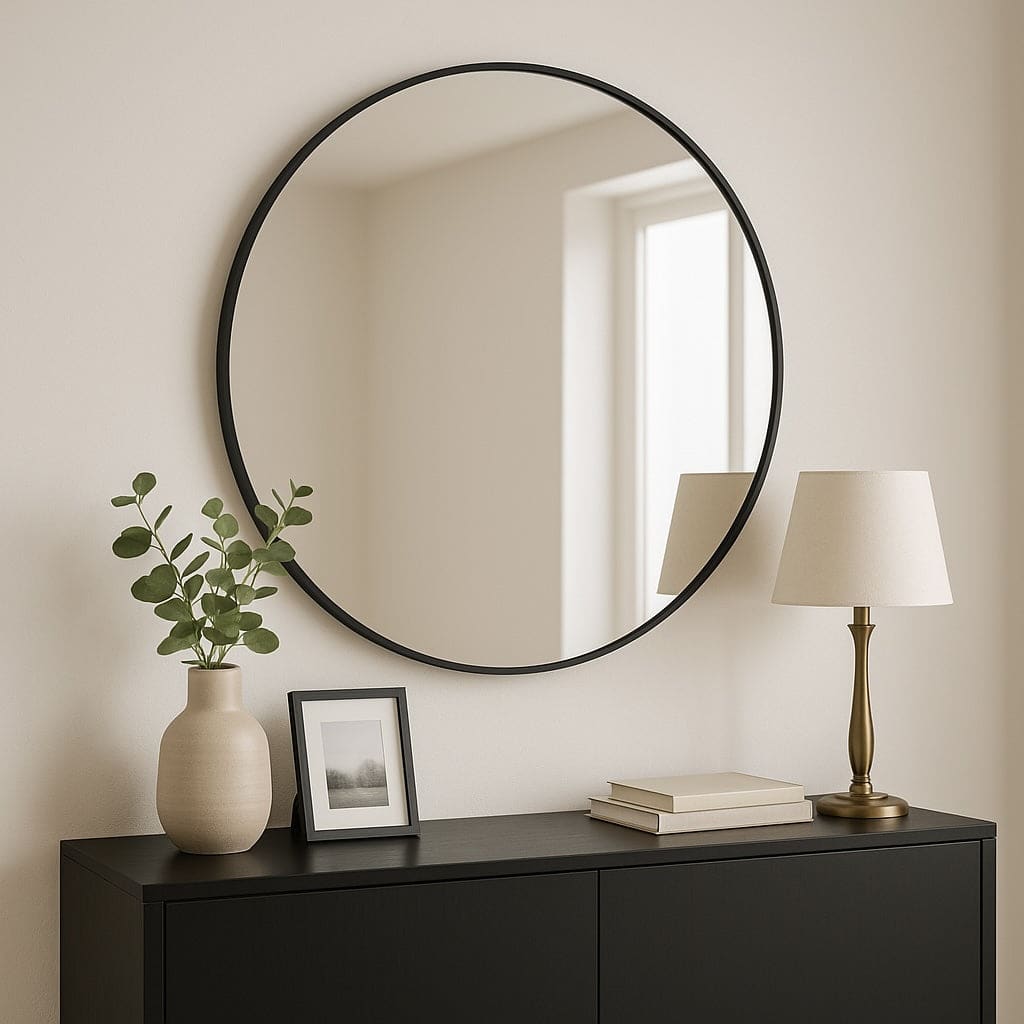 Rei - Round Black Metal Circle Mirror - 70cm x 70cm - Joe’s Haven