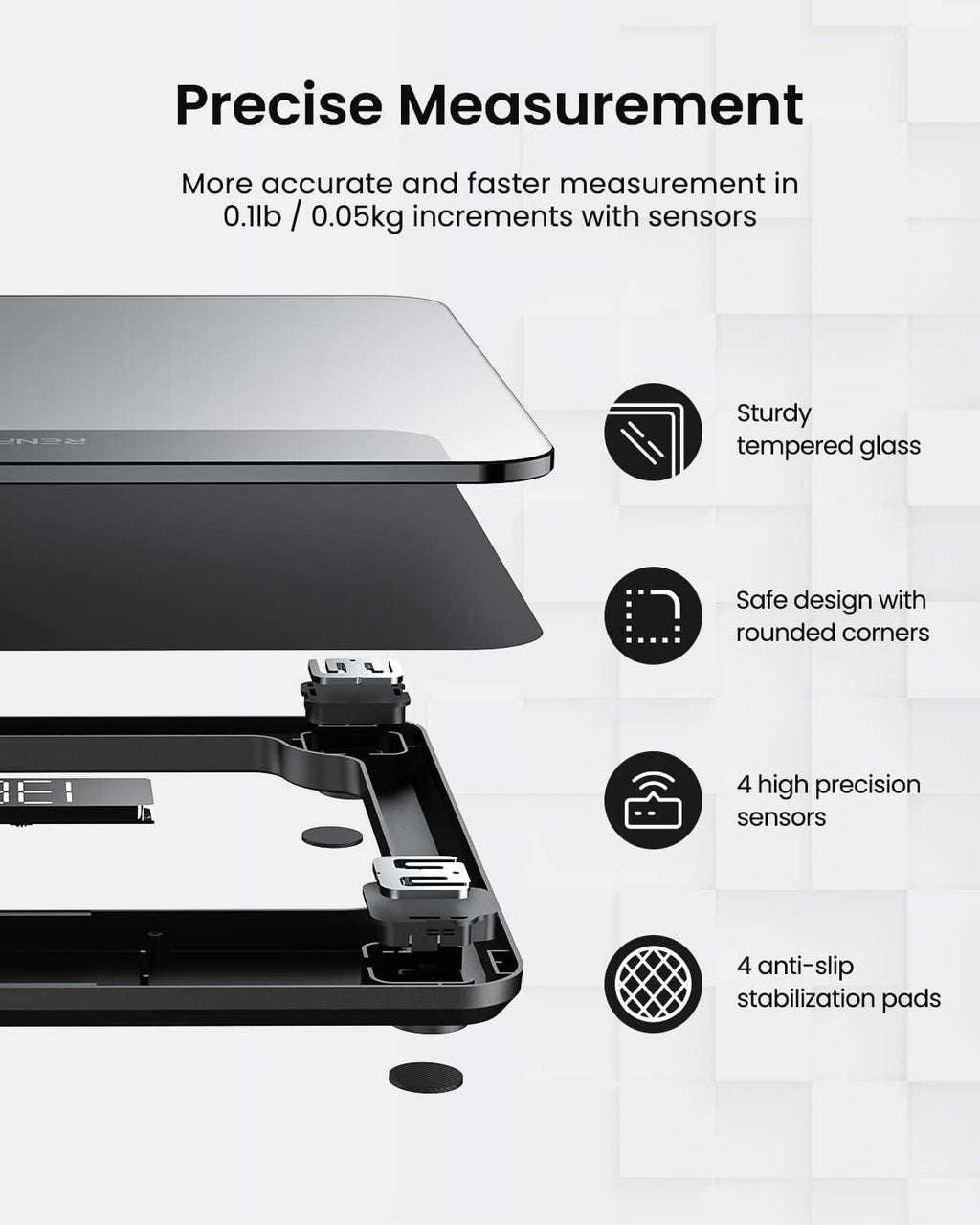 RENPHO Digital Bathroom Scale – High Precision, Black, 280x280mm - Joe’s Haven