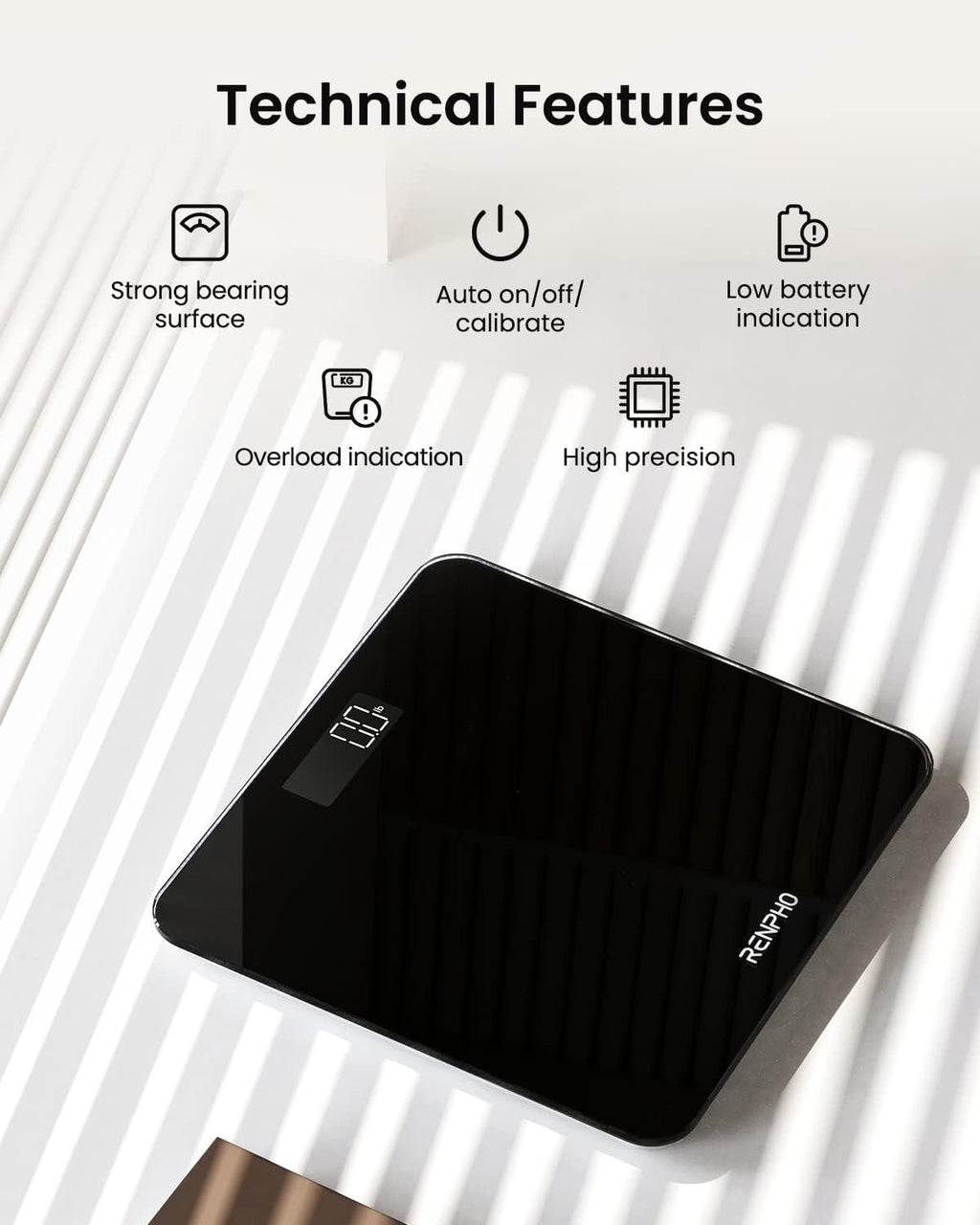 RENPHO Digital Bathroom Scale – High Precision, Black, 280x280mm - Joe’s Haven
