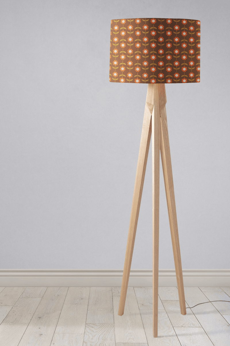 Brown Floral Drum Lampshade, Retro Design Shade for Table, Floor or Ceiling Pendant Light - Joe’s Haven