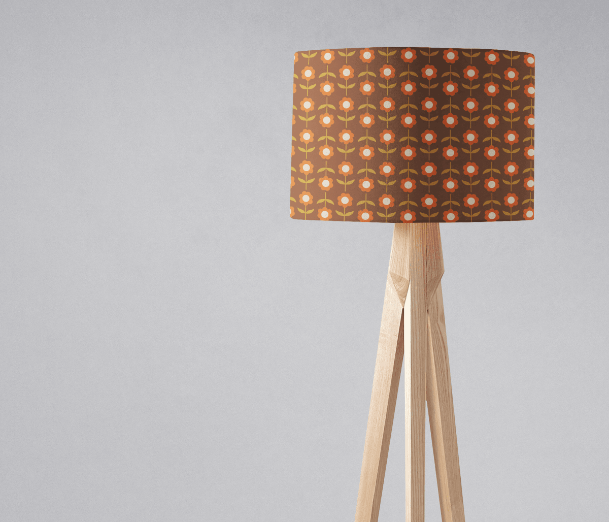 Brown Floral Drum Lampshade, Retro Design Shade for Table, Floor or Ceiling Pendant Light - Joe’s Haven