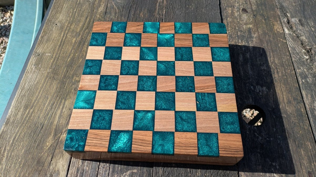Walnut and teal resin chess board - Joe’s Haven