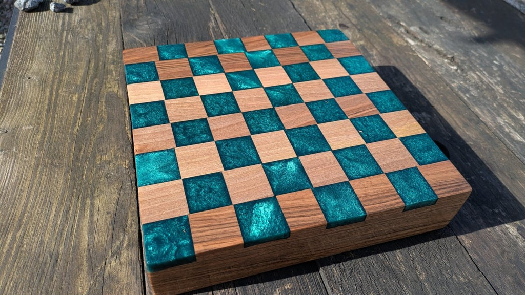 Walnut and teal resin chess board - Joe’s Haven