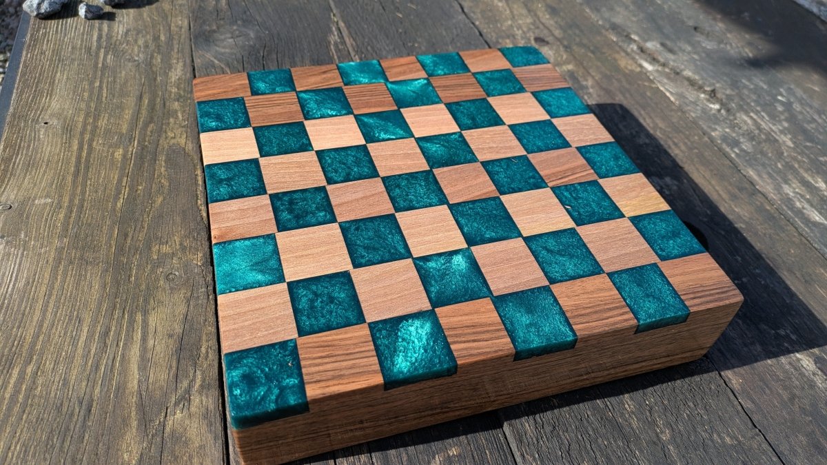 Walnut and teal resin chess board - Joe’s Haven