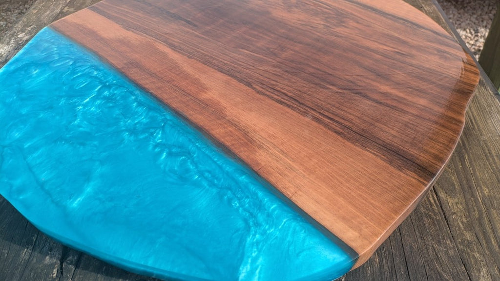 English Walnut and blue resin coffee table - Joe’s Haven