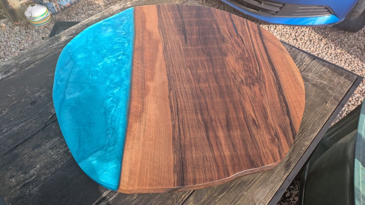 English Walnut and blue resin coffee table - Joe’s Haven