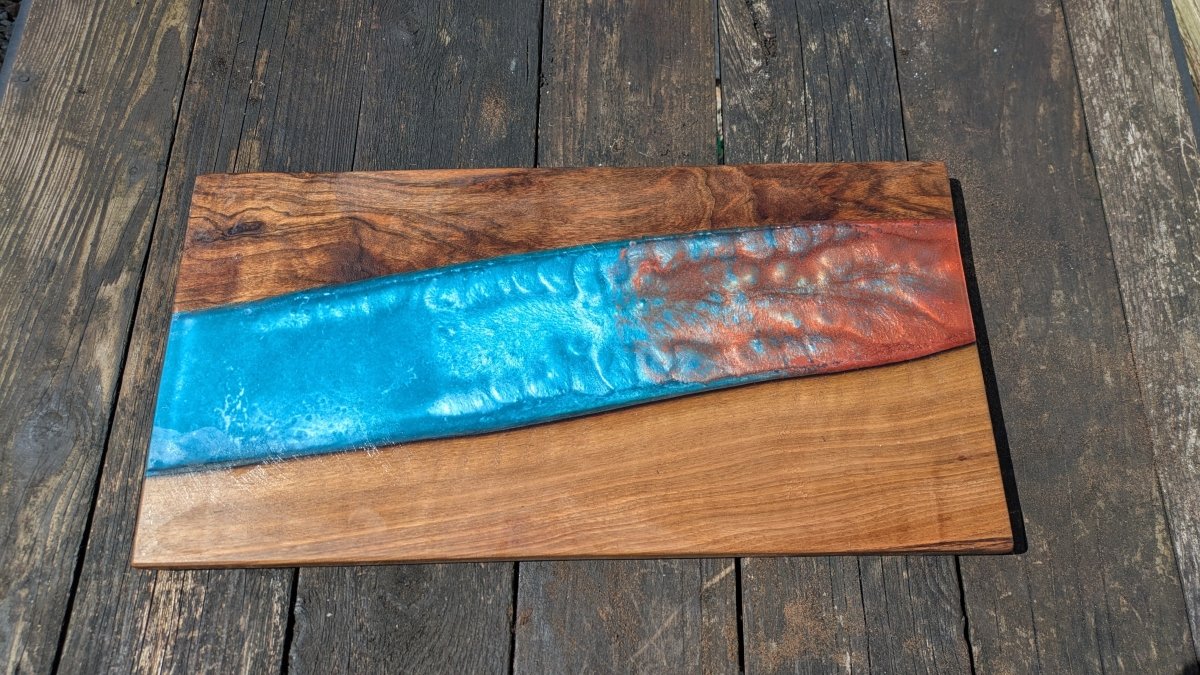 Walnut striking blue and bronze river board - Joe’s Haven