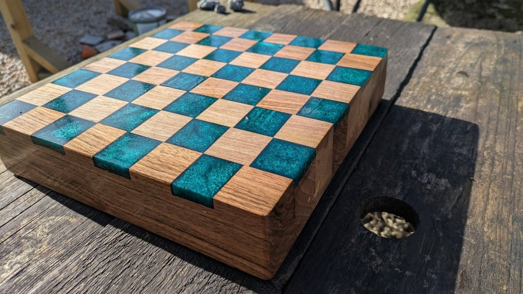 Walnut and teal resin chess board - Joe’s Haven