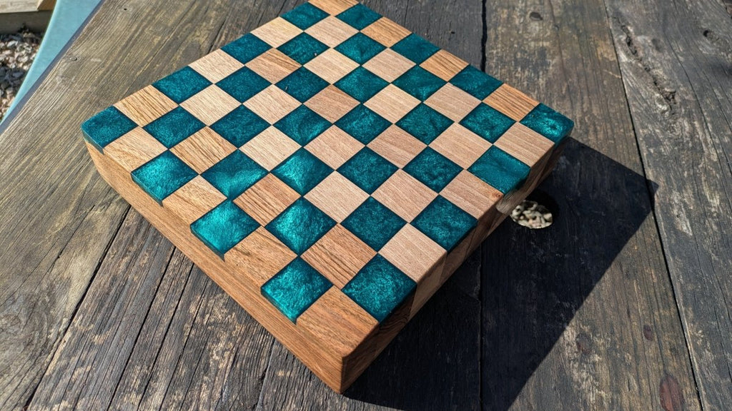 Walnut and teal resin chess board - Joe’s Haven
