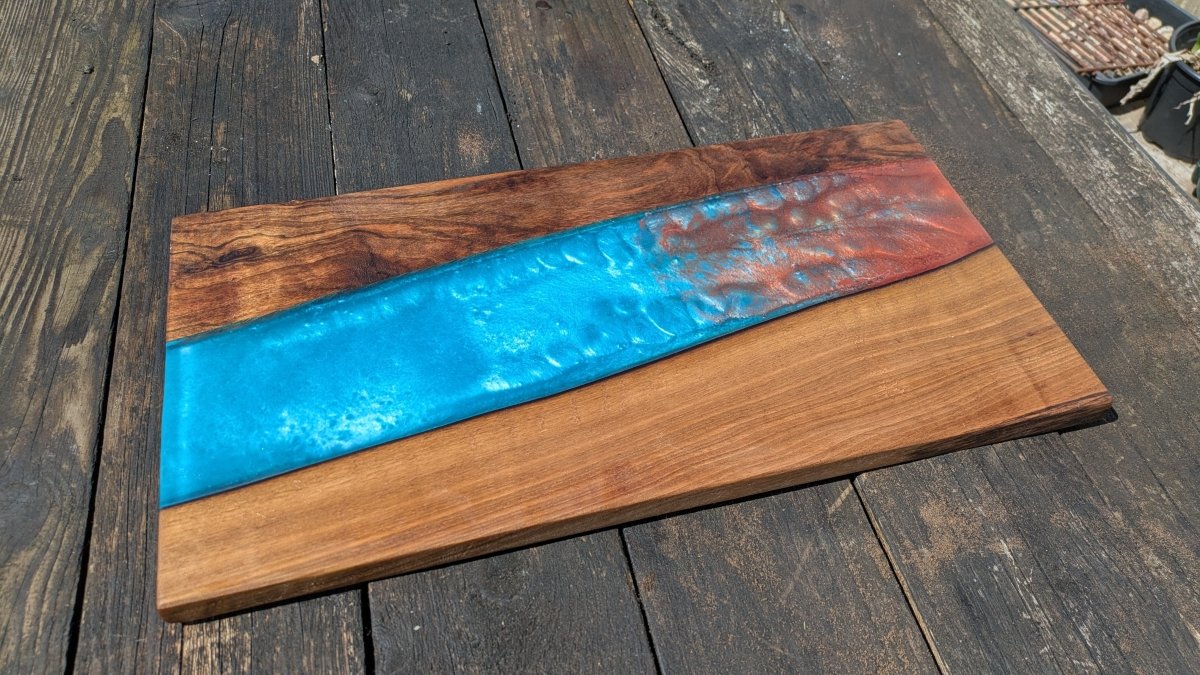 Walnut striking blue and bronze river board - Joe’s Haven