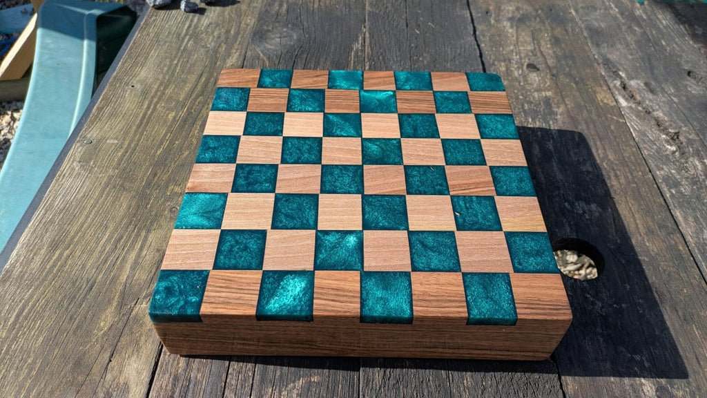 Walnut and teal resin chess board - Joe’s Haven
