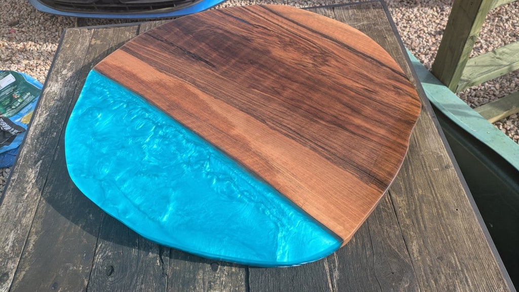 English Walnut and blue resin coffee table - Joe’s Haven