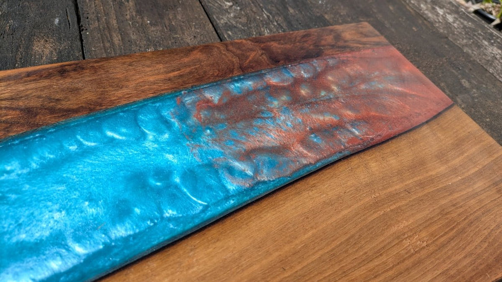 Walnut striking blue and bronze river board - Joe’s Haven