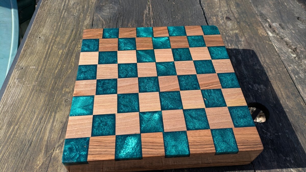 Walnut and teal resin chess board - Joe’s Haven