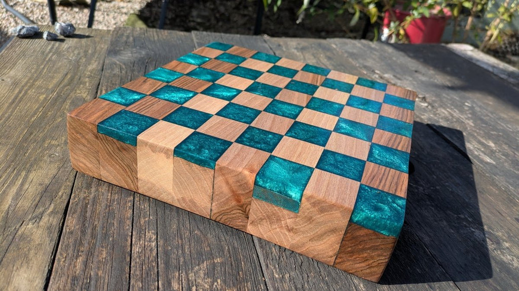 Walnut and teal resin chess board - Joe’s Haven
