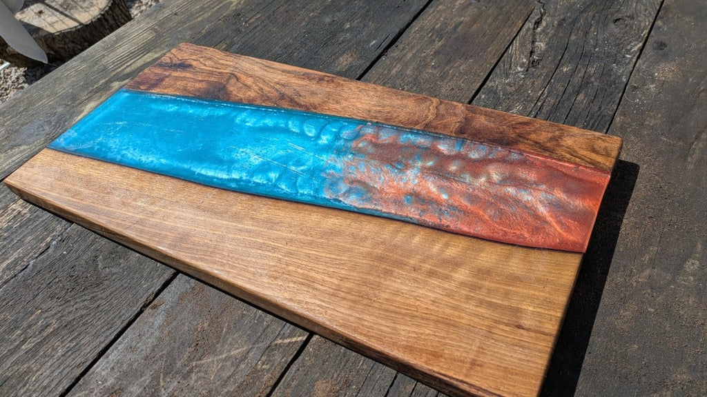 Walnut striking blue and bronze river board - Joe’s Haven