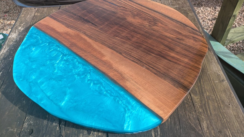 English Walnut and blue resin coffee table - Joe’s Haven