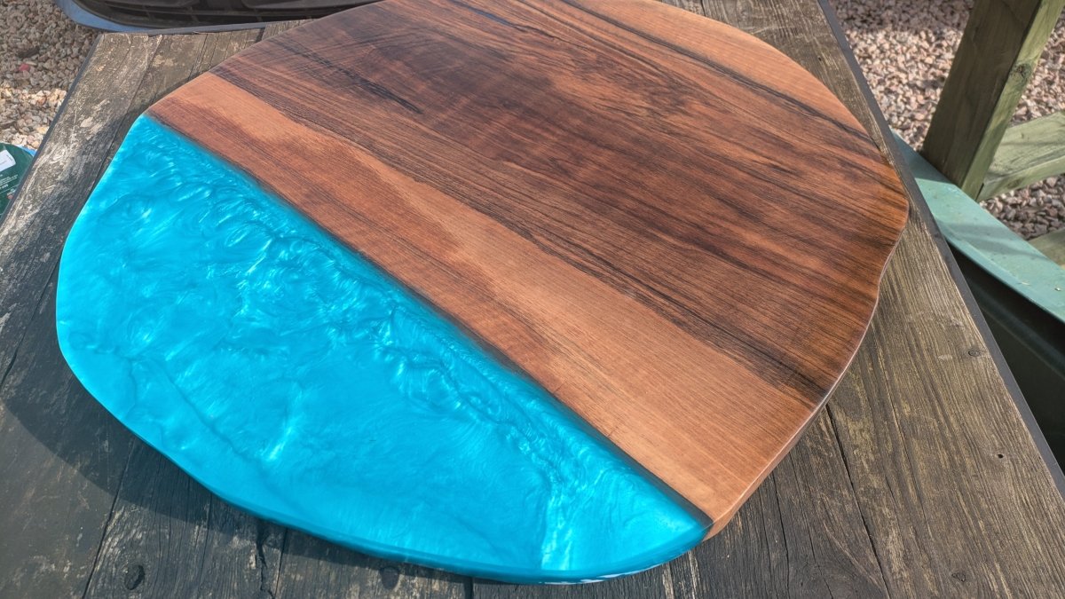 English Walnut and blue resin coffee table - Joe’s Haven