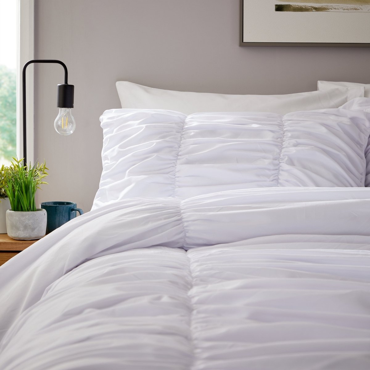 Ruched White Microfibre Duvet Cover Set with Pillowcases - Joe’s Haven