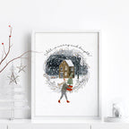 Christmas decor in living room wall art print