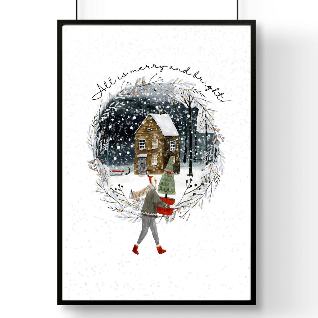 Christmas decor in living room wall art print