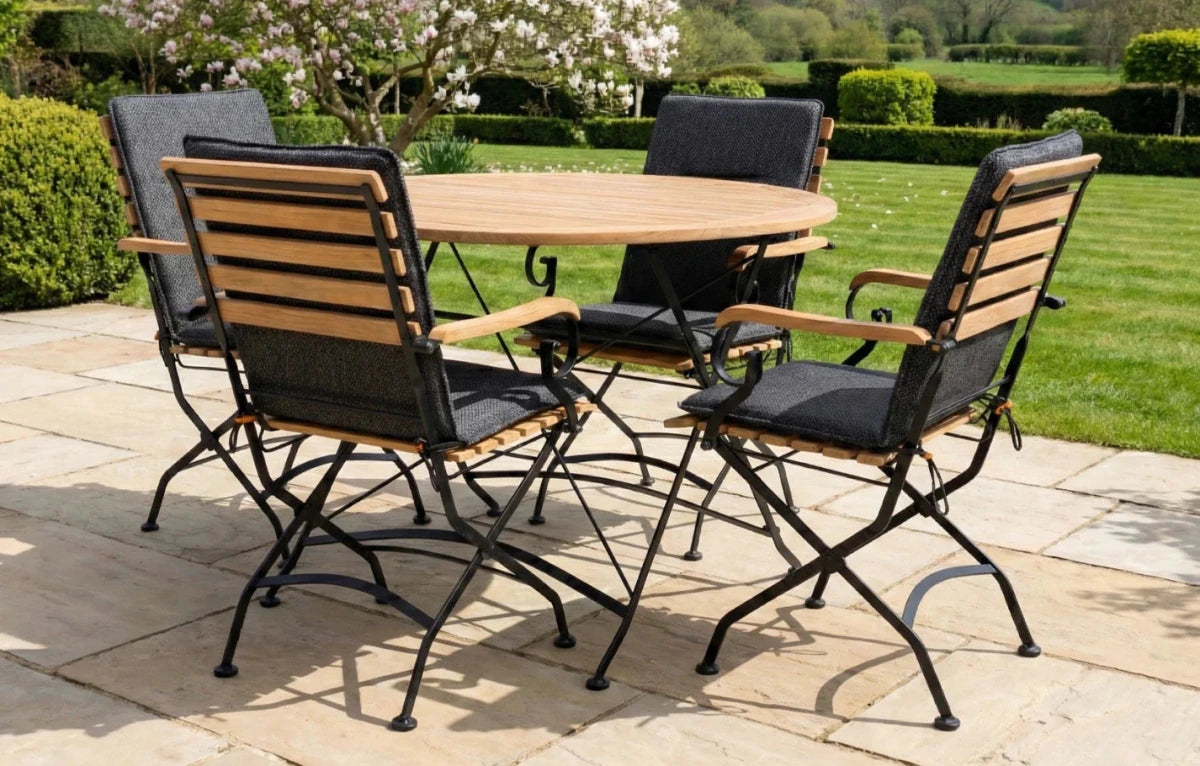 Sicily 4 Seater Teak and Wrought Iron Round 110cm Garden Dining Set - Joe’s Haven