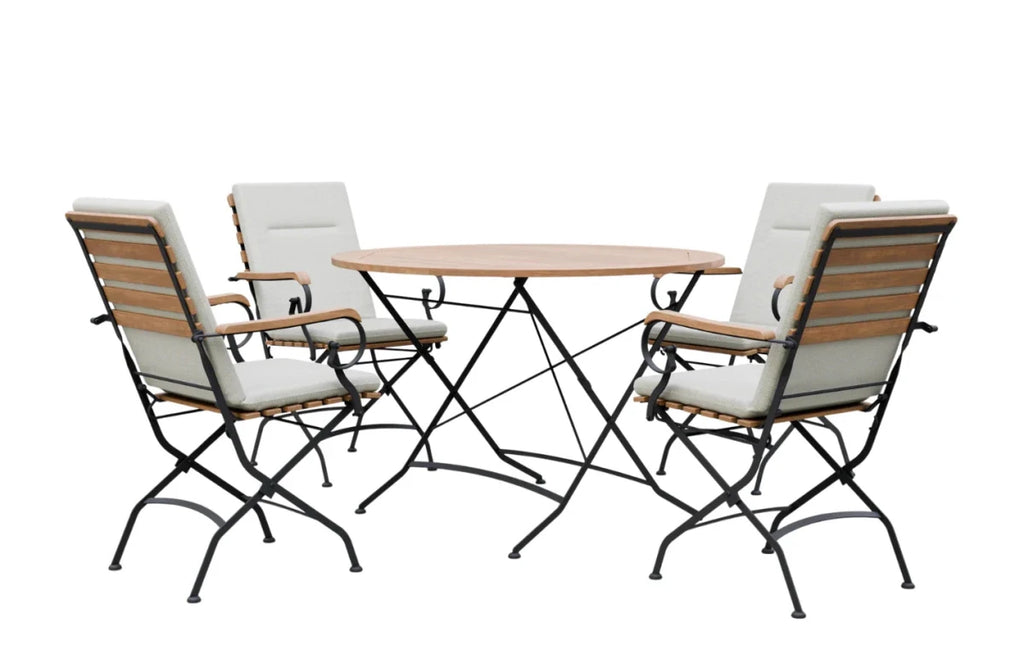 Sicily 4 Seater Teak and Wrought Iron Round 110cm Garden Dining Set - Joe’s Haven